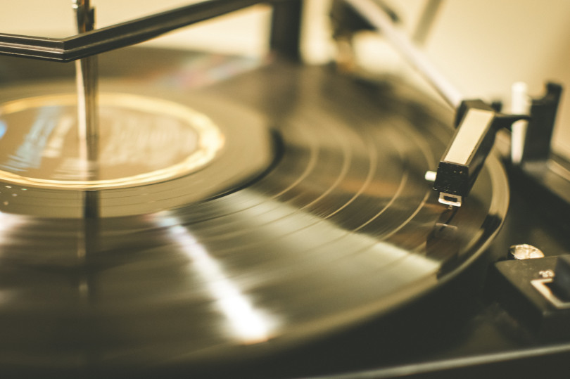 A record player with the lid open.