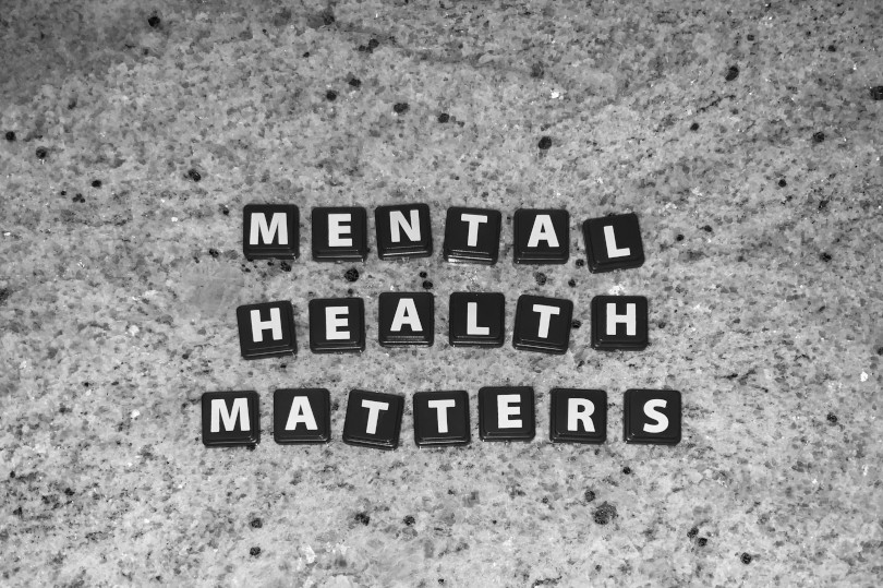 A black and white photo of the words mental health matters