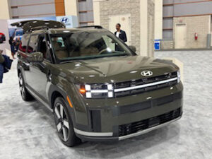 Hyundai SUV displayed at an auto show.