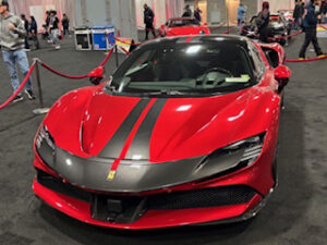 Red sports car with black accents.