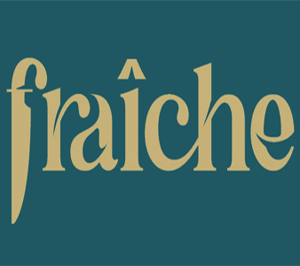 Gold "fraîche" lettering on teal background